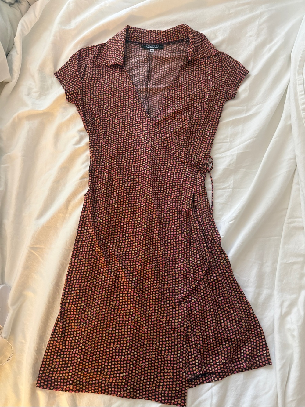 Rampage Burgundy Polka Dot Wrap Mini Dress